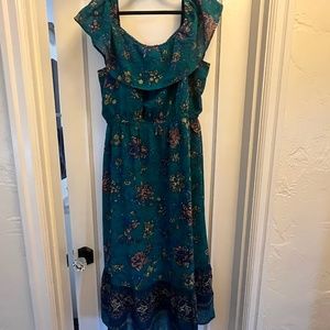 Maurice’s deep Midnight Teal Combo off-shoulder maxi summer dress size L